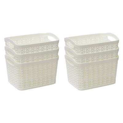 (Set of 6) Rectangular Loop Storage Basket Knit Design 1.5L Capacity Each Ivory - Image 1 of 4