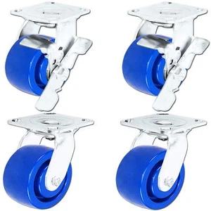 CasterHQ- 4" x 2" Stainless Steel Swivel Caster - Set of 4 - Solid Polyurethane - Picture 1 of 4