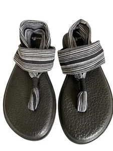 Sanuk Yoga Mat Sling Women's Flip Flops Size 7 Black Striped Sandals - Picture 1 of 3