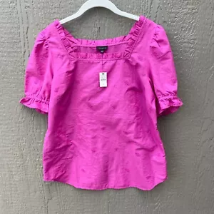 NWT TALBOTS Size S Cotton Embroidered Blouse Pink Ruffle Square Neck NEW - Picture 1 of 8