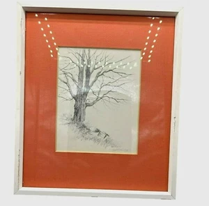 Artist Signed Original Graphite Landscape Vern Hippensteal Tree with Baskets Mat - Picture 1 of 13