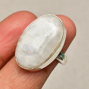 Anillo de joyería de plata de ley 925 con piedras preciosas de luna arco iris talla 6 - Imagen 1 de 8