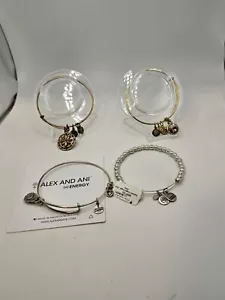 Alex And Ani Bracelet 4 Lot Bangles Ladybug Compass Birthstone Silver Bead Gold - Picture 1 of 11