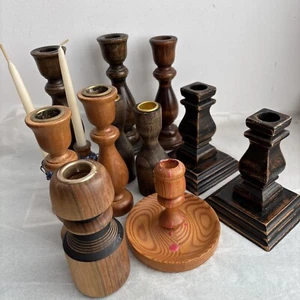 Lot 13 Hand Turned Wooden Wood Candlesticks Candle Holders Tapers Wedding Decor - Picture 1 of 19