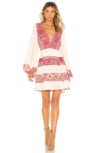 Free People My Love Swing Minikleid Small Rosa Blumen Langarm Boho V-Ausschnitt - Bild 1 von 24