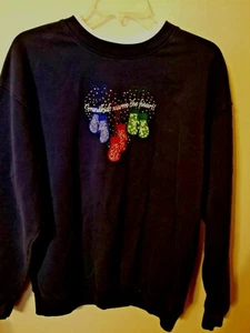 Womens Sweatshirt Mittens Size L XL Navy Grandkids Warm Heart long sleeve embro - Picture 1 of 6
