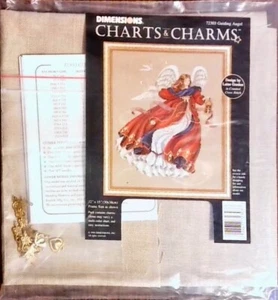 Guiding ANGEL Cross Stitch 72303 Dimensions Charts & Charms + Linen 28 ct fabric - Picture 1 of 2