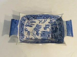 Antique Chinese Export Canton Blue & White Handled Dish 19th Century - Picture 1 of 8
