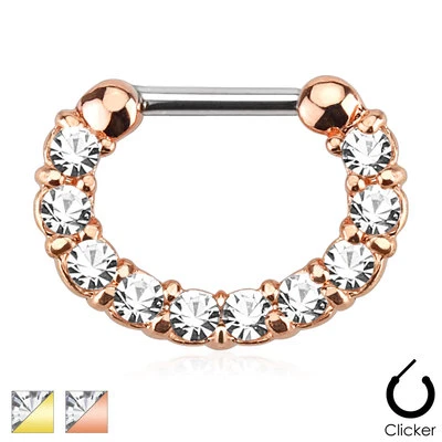 16g Septum Clicker Cz Stones 24k Gold Anodized / L Fine Line (B/6/5) - Image 1 of 3