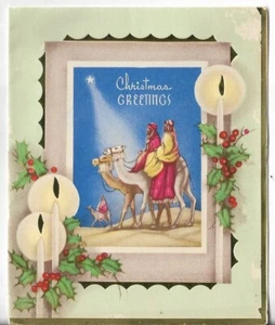 Vtg CHRISTMAS CARD 4.5x5.5 Three Wise Men Following Star - Religious - Picture 1 of 3
