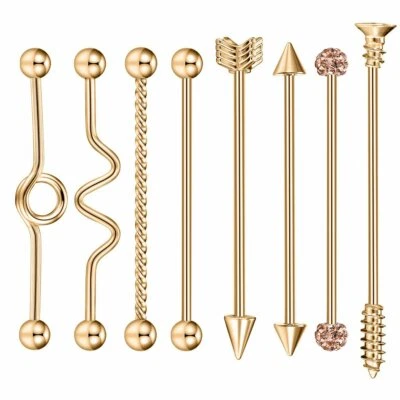 Piercing de cartílago oreja bola espiga flecha industrial acero quirúrgico 8 piezas Foto 1 de 4