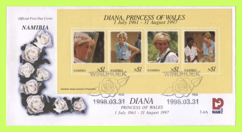 Namibia 1998 Diana, Princess of Wales mini sheet First Day Cover - Image 1 of 1