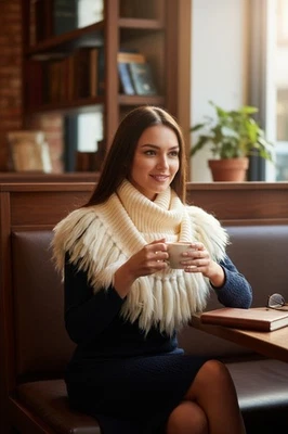 Винтажный CHRISTIAN DIOR вязаный бахрома коренастый шарф один размер кремовая ваниль РЕДКАЯ - Изображение 1 из 4