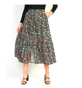 OLD NAVY Size XL 16 18 Floral Print Tiered Button Front Midi Skirt 100% Cotton - Picture 1 of 8