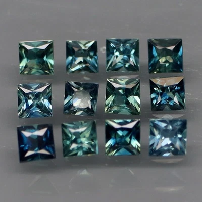 Corte princesa 2,7 mm. Corte perfecto y calentado solo zafiro azul Australia 12 piezas/1,70 quilates. Foto 1 de 4