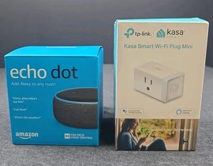 amazon echo dot 3rd Generation Charcoal Bundle W/tp-link Kasa Smart Wi-Fi Plug - Picture 1 of 7