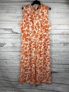 Boohoo Jumpsuit Womens 18 Orange Floral Sleeveless Mock Neck Calf Length Boho - Picture 1 of 9