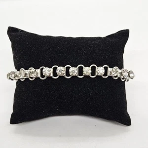 silver tone bracelet with clear prong-set crystals - Picture 1 of 4