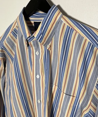 Faconnable длинным рукавом кнопка спереди рубашка мужская L в полоску громкий цветной карман - Изображение 1 из 4