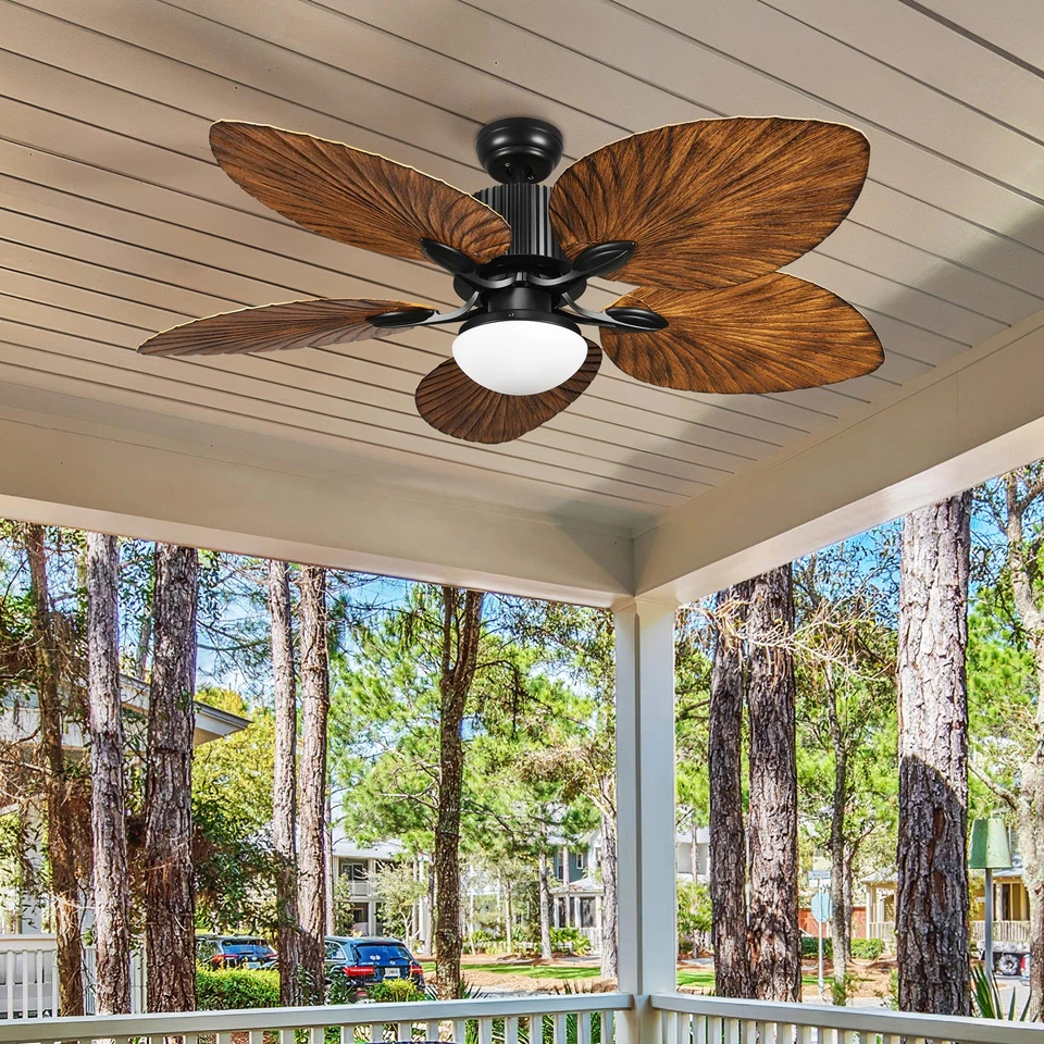 52" Tropical Palm Reversible Ceiling Fan with LED Light and Remote Control Black - Image 1 of 4