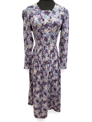 Vestido Vintage Laura Ashley Para Mujer Talla UK 10 Floral Cottagecore Púrpura Amarillo Foto 1 de 4