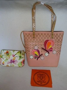 NEW SHARIF PERFORATED COLLAGE BUTTERFLY TOTE WRISLET 2PC PINK BAG PURSE SET * MG - Picture 1 of 5