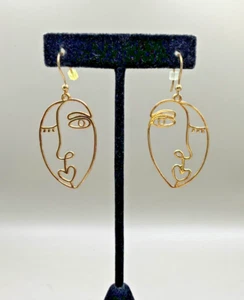 B086. Dyadema Sterling Silver Abstract Face Wire Gold Tone Dangle Earrings - Picture 1 of 10