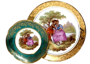 Vintage Courting Couple Porcelain Wall Plates Fragonard 2 - Picture 1 of 7