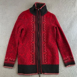 Eddie Bauer Jacket Youth TL Large Red Full Zip Pockets Logo 100% Wool Fair Isle - Picture 1 of 18