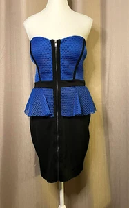Symphony Dress Blue Black Womens Sz L Mesh Strapless Full Zip Stretch Cocktail - Picture 1 of 12