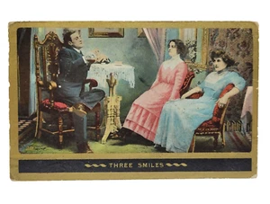 Cocktailstunde drei Lächeln Edwardianische Ära 1910 vergoldete Postkarte Stempelmarke - Bild 1 von 3