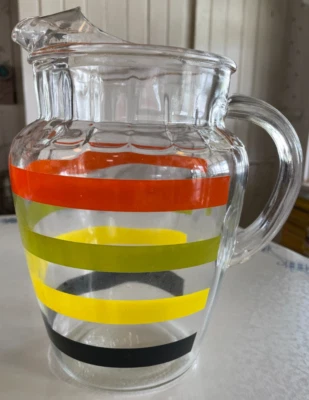 Jarra vintage 9" RETRO Mid Century naranja verde amarillo y negro rayas ¡BONITA!! Foto 1 de 4