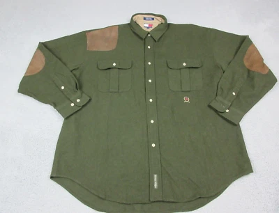 Camisa Tommy Hilfiger Para Hombre Grande Verde Lana Tiro Caza Pistola Parche Abotonable Foto 1 de 4