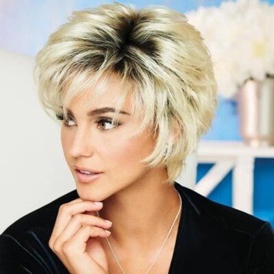 Fashion Blonde Ombre Blonde Pixie Wigs Short Pixie Cut Blonde Wigs Dark Root  - Image 1 of 4
