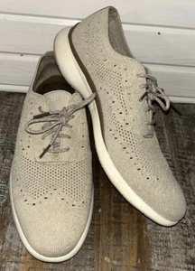 Cole Haan Sz 9.5 M Grand Troy Knit Khaki Lace Up Oxford Sneakers Dress Shoes Men - Picture 1 of 10