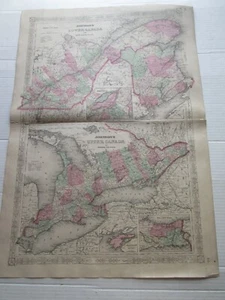 (1) 1866 MAP "UPPER and LOWER CANADA"  from 1866 JOHNSON'S FAMILY ATLAS - Picture 1 of 10