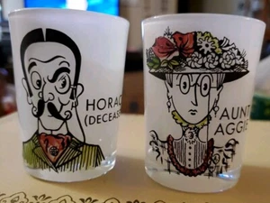 Rare! Gay 90's Frosted Shot Glasses, Horace (Deceased) & Aunt Aggie. Vntg (Y11) - Picture 1 of 5