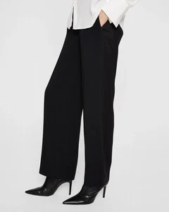 Club Monaco Women's Black Pants Fluid Crepe Trouser Side Satin Panel Retail $229 - Picture 1 of 6