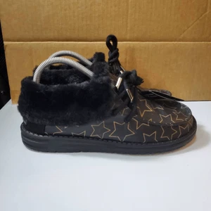 Hey Dude Shoes Womens 8 Black Britt Stary Casual Lace Up Fur Boots - Picture 1 of 10