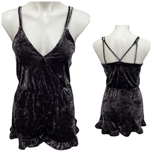 Kendall & Kylie Velour Romper Women Small V Neck Pewter Silver Ruffle One Piece - Picture 1 of 12