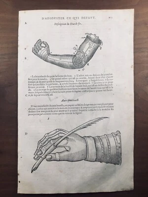 Automated Robot Arm 1614 Prosthesis Rare Medicine Engraving Ambroise Paré - Image 1 of 4
