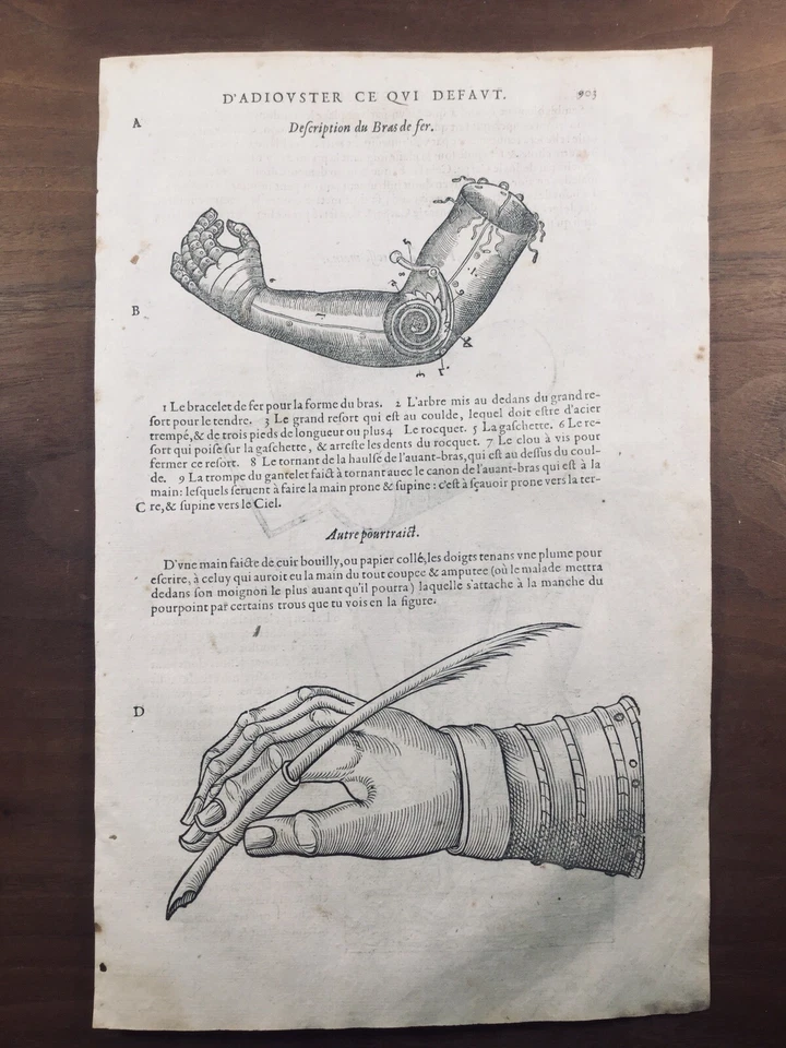 Automate Robot Bras de Fer 1614 Prothèse Médecine Rare Gravure Ambroise Paré - Photo 1/4