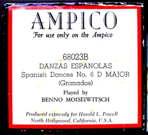 AMPICO Recut Granados DANZAS ESPANOLAS No. 6 D Major 68023 B Player Piano Roll - Picture 1 of 1
