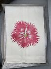 Anali White Linen Guest Tea Hand Towel Embroidered Pink Flower 14”x20”