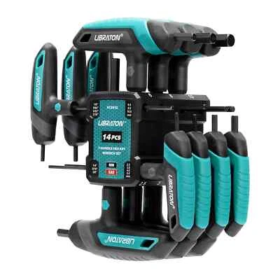 Llave hexagonal con mango en T métrico y SAE 14 PIEZAS, juego de llaves Allen con mango en T, herramienta de reparación automática de bicicletas Foto 1 de 4