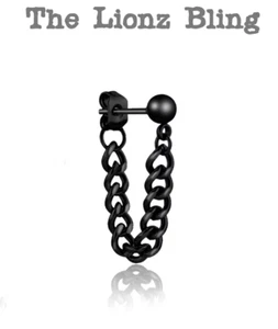 Punk Rock Emo Goth Black Chain Dangle Post Earring (Qty 1) - 3/4" Drop - Picture 1 of 5