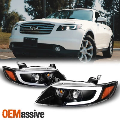 [SWITCHBACK Turn Signal]Fit 2003-08 FX35 FX45 Black DRL LED Projector Headlights - Image 1 of 4