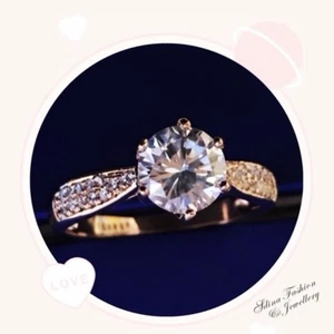 18K Rose Gold Filled Made With Swarovski Crystal Round 1.5 Ct Engagement Ring - Picture 1 of 4