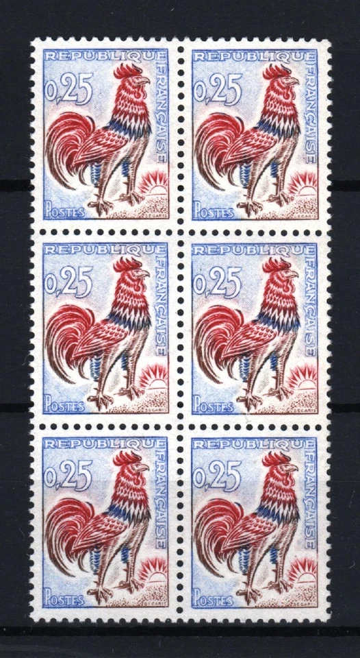 FRANCE YVERT 1331d SCOTT 1024 " GALLIC COCK 25c LUMINESCENT BLOCK 6" MNH XF T277 - Image 1 of 1