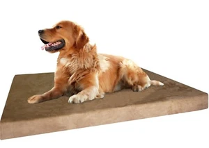 XL Extra Large Brown Suede Pet Dog Bed Orthopedic Waterproof Memory Foam 40x35x4 - Picture 1 of 14